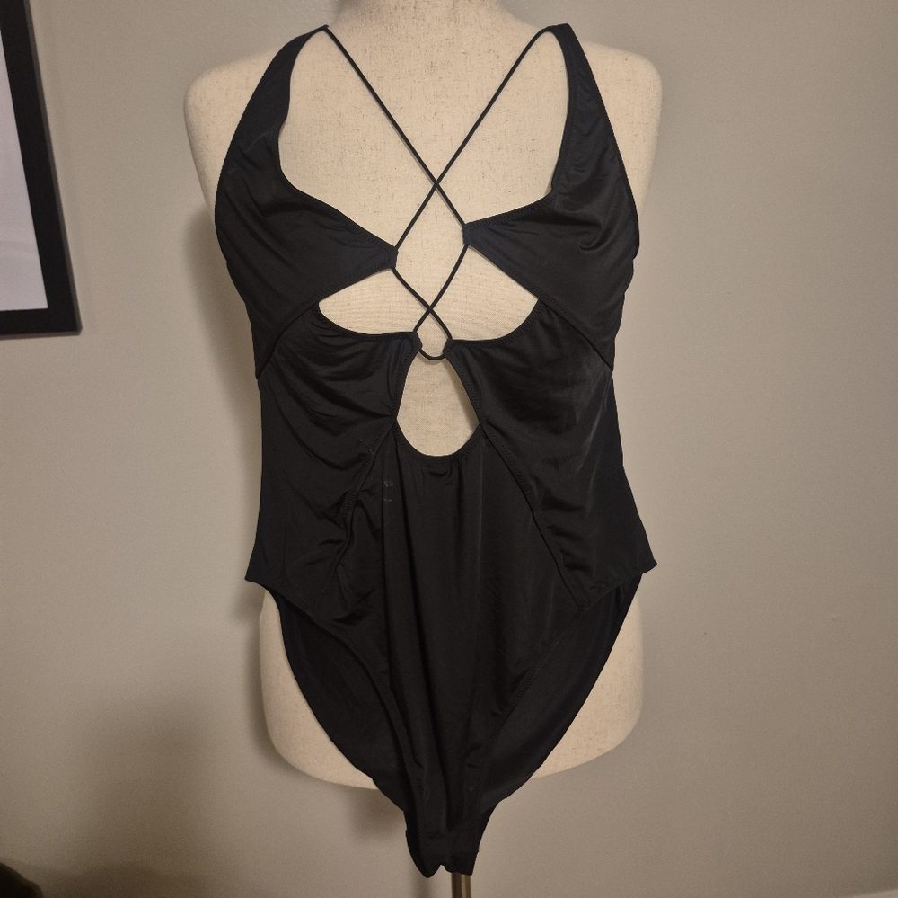 Black Strappy One-Piece Anthropologie Body Suit Xl Snap Crotch NWT Sexy - Picture 2 of 10